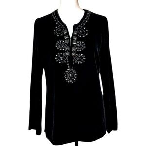 Talbots women’s embellished black velour tunic top, holiday ready, Size S, NWOT